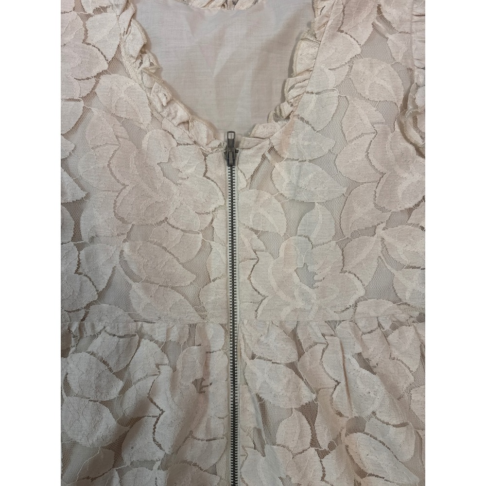 Tulle Womens Cream Floral Lace Ruffle Sleeveless Mini Dress Size Large - Picture 6 of 8